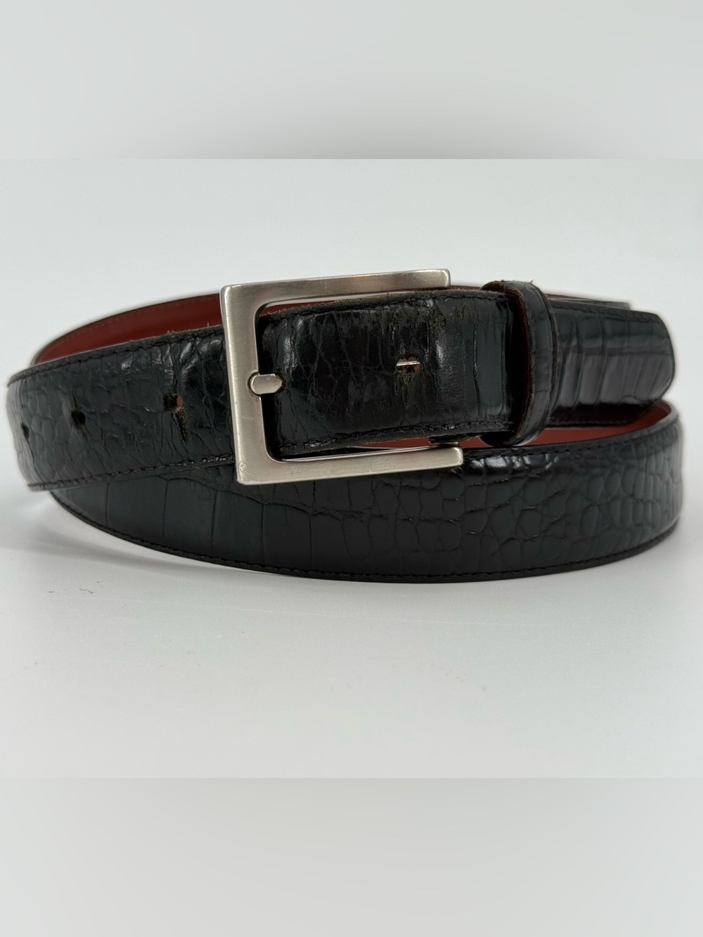Brooks Brothers Croc Print Black Leather Men’s Belt 38